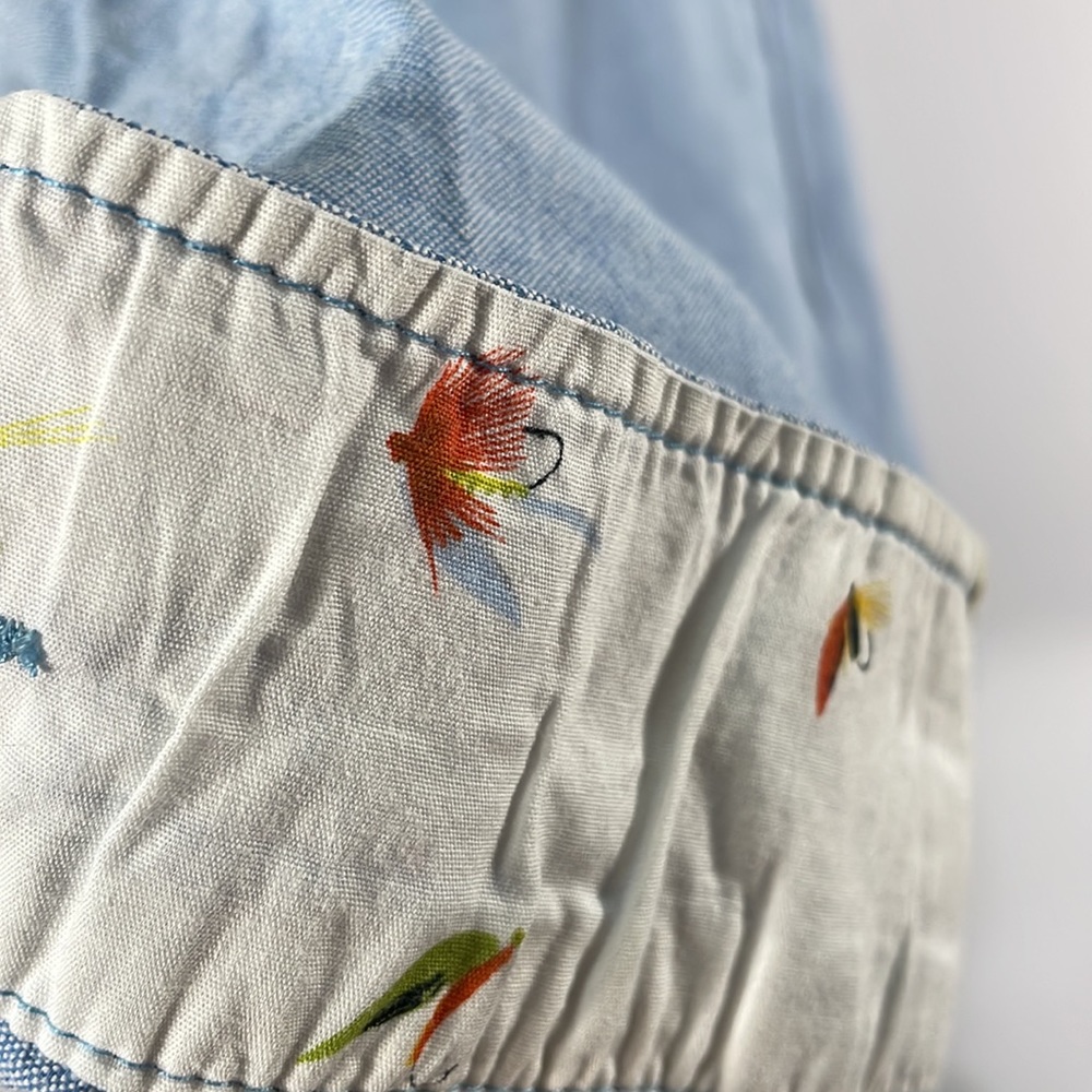 Small, Light Blue Dravus button up shirt with center & sleeve flower accents - Picture 5 of 8